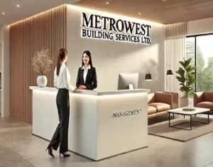 Metrowest Building Services Vancouver Reception Metrowest Building Services reception desk providing strata management and building services in Vancouver