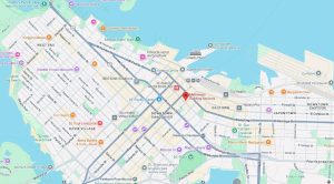 Google map location pinpointing 515 W Pender St suite 315 in Downtown Vancouver, BC